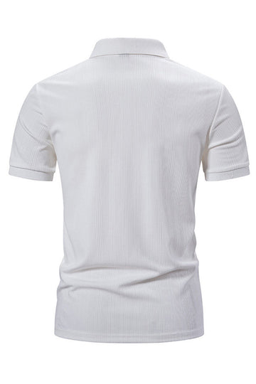 Polo de punto blanco de algodón de manga corta slim fit para hombre